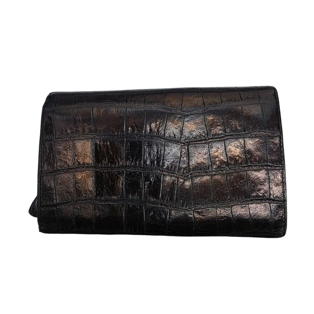Brighton Black Croc Embossed Leather Wallet‎ With Silver Accent